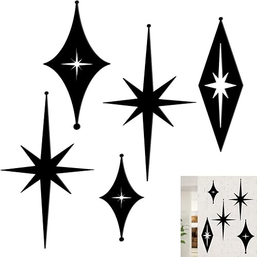 Miniatura 16 de 4 piezas de decoración de pared de estrella de hierro fundido de estilo moderno de mediados de siglo, arte de metal negro en forma de estrella,