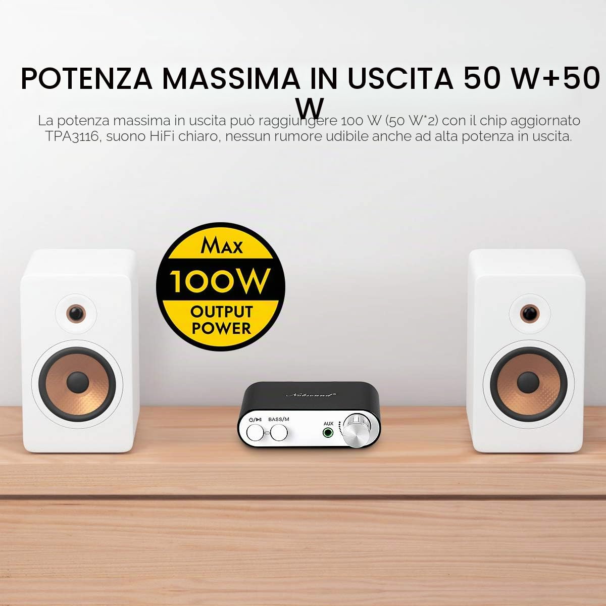 Nobsound NS-10G Mini amplificatore HiFi digitale Bluetooth 5.0; 100 W con alimentatore (nero)