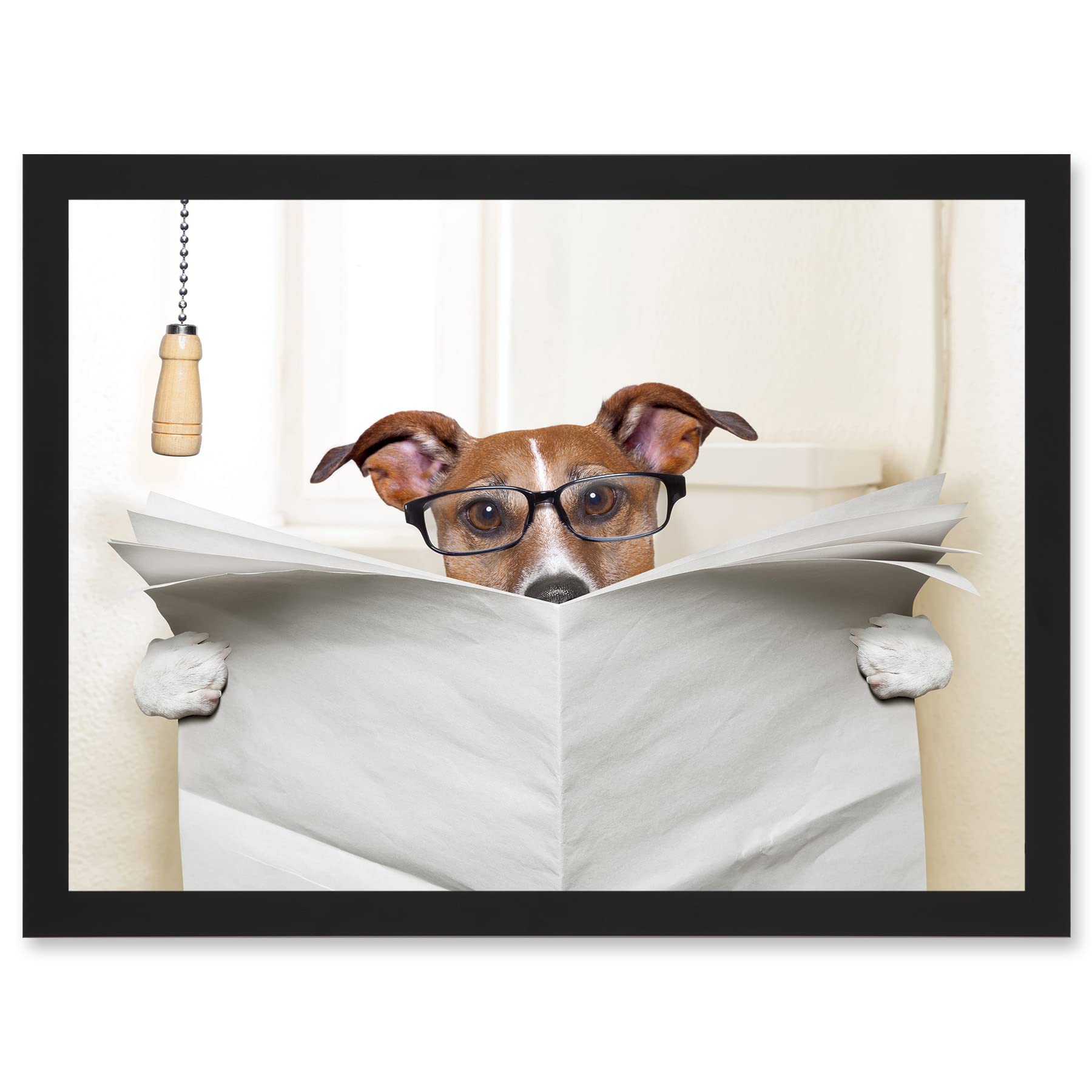 Artery8 Jack Russell Dog Toilet Reading Newspaper Photo Mock Up A4 Artwork Framed Wall Art Print