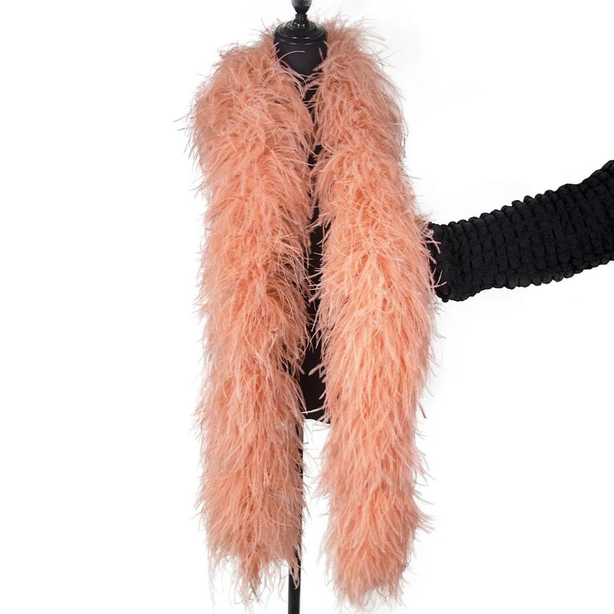 Individuell gestaltete Boa mit Straußenfedern in Rosa und Khaki, 1 bis 20-fädig, Dicker Federschal für Partykleider, Nähdekoration, 2 Meter, Garnelenrosa, 10-fädig