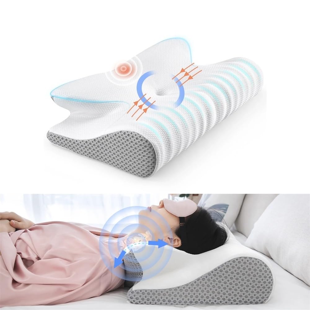 Kingfun Cervicaal traagschuim kussen, orthopedisch nekkussen voor nek- en schouderpijn, holle ontwerp contourkussen met wasbare hoes, ergonomisch kussen voor zijkant, rug, buikslaper, donkergrijs
