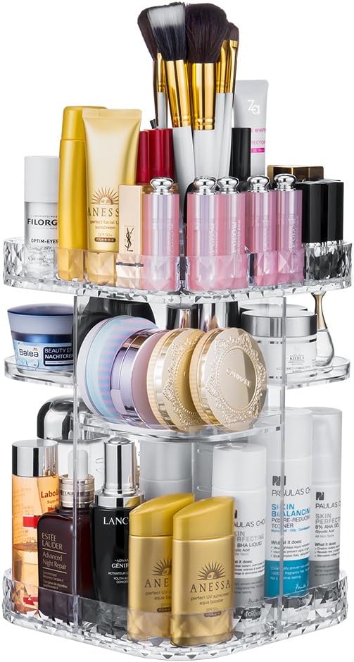 Makeup Organizer, 360-Degree Rotating Adjustable Cosmetics Lipsticks Perfumes Multi-Function Storage Tray Box