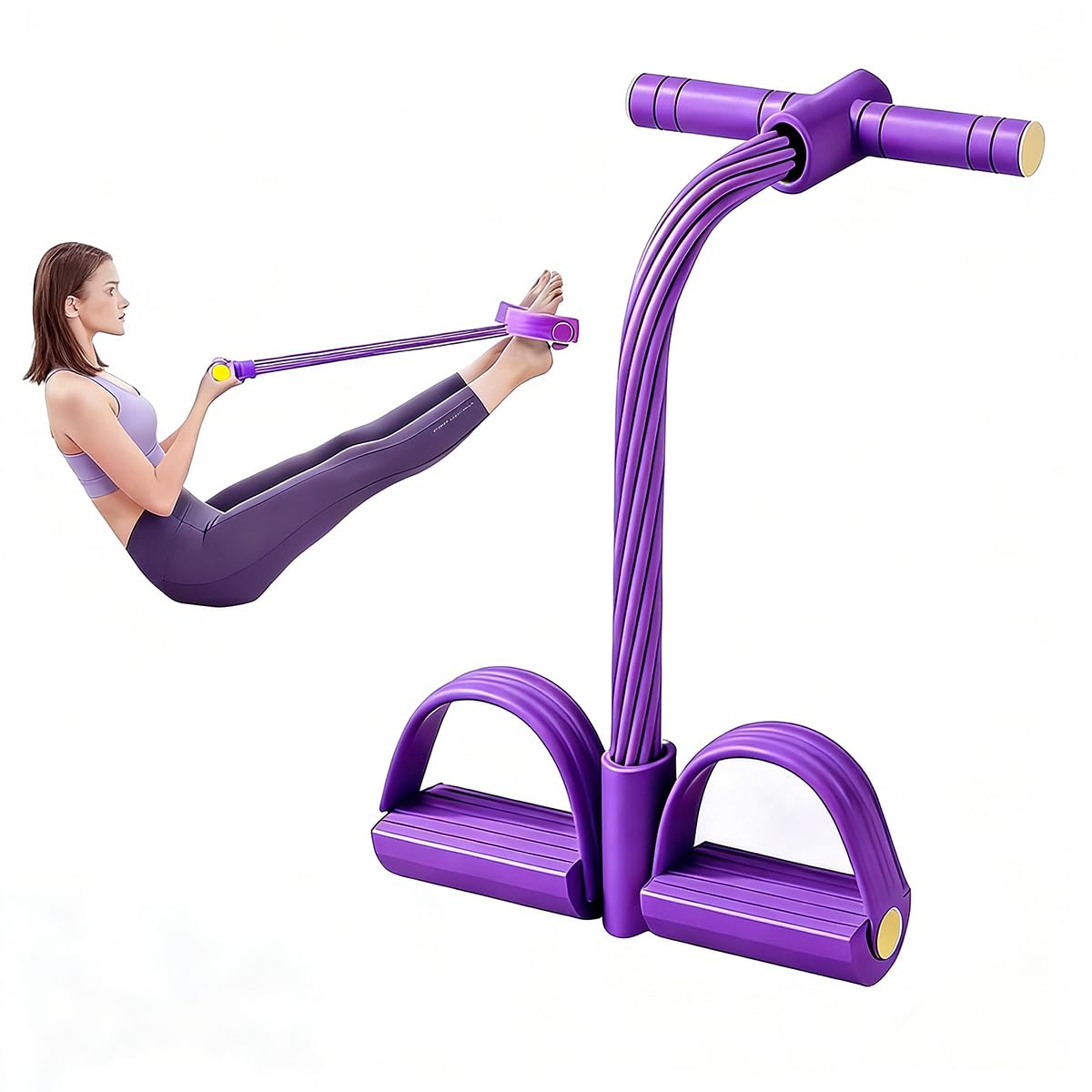 Ruayia 6-tube Multifunction Tension Rope,Pedal Resistance Bands with Handle,Abdominal Exercise Tension Rope,Sit Up Pull Rope,Full Body Home Workout Equipment for Arms,Abs,Slimming - Purple