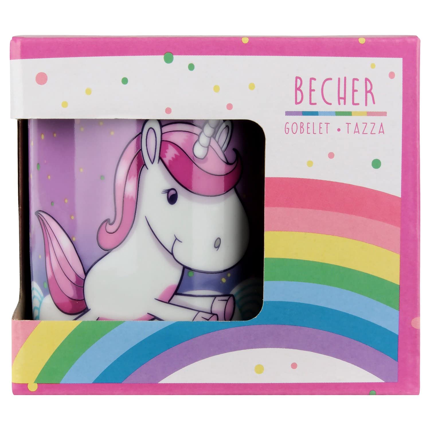 Depesche Ylvi Unicorn Mug - White Porcelain, Rainbow Design, 250ml, Gift Box Included