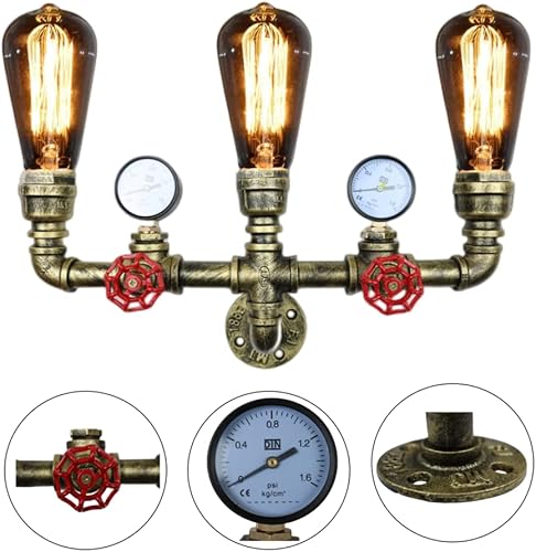 Miniatura 2 de Lámpara de pared retro industrial steampunk, aplique de pared, accesorios de iluminación de pared de tubería de agua, E26 industrial vintage Edison