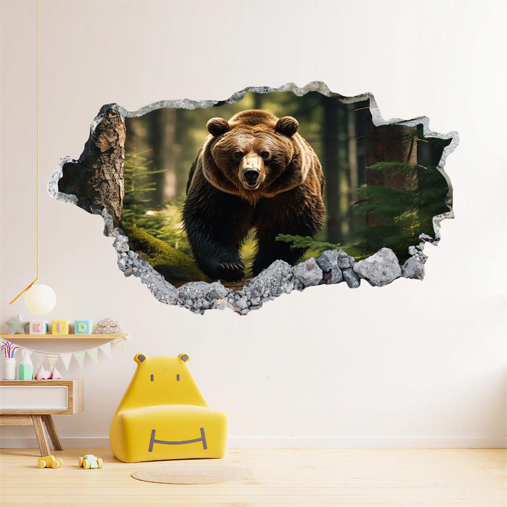 3D Wandtattoo Wanddurchbruch, Tragen Durchbruch Wandaufkleber für Kinderzimmer, sticker für Wohnzimmer, Waldtiere Wandsticker, Wandbild Junge Mädchen Schlafzimmer