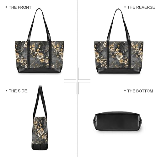 Miniatura 3 de Fondo gris y negro con flores doradas on It bolso de hombro para portátil de moda con cremallera bolsa de 14 pulgadas para viajes piscina natación