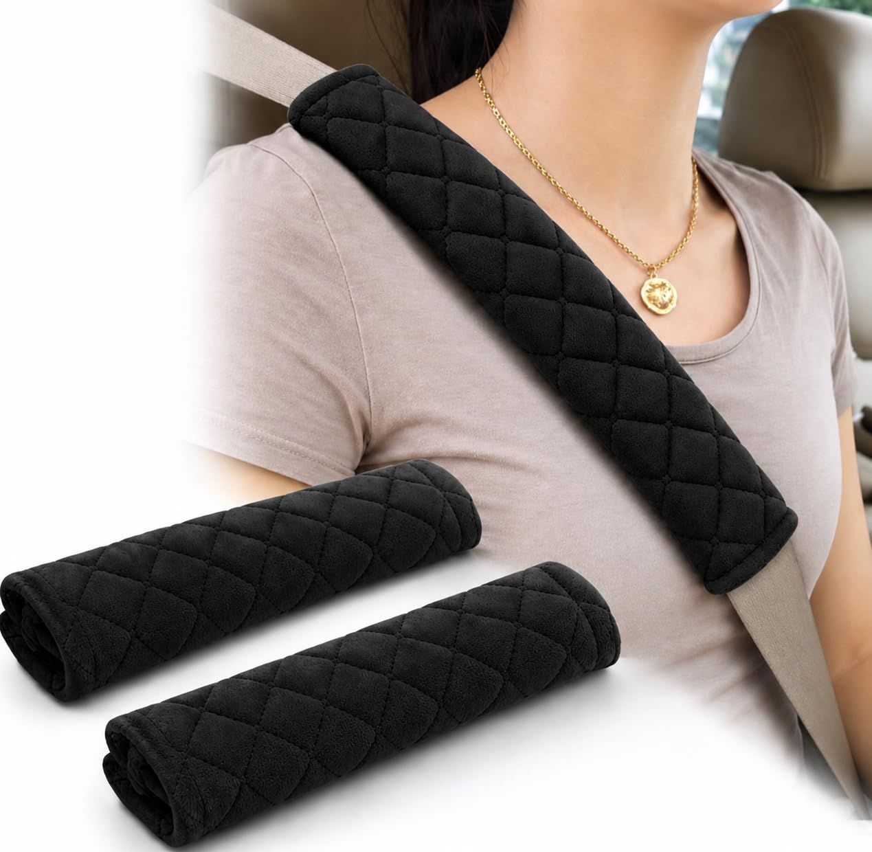 2 Pack Seat Belt Covers Soft Shoulder Pads for Car Seat Belts & Backpack Straps | Universal Comfort Cushion for Cars, SUVs, Trucks | Neck & Shoulder Protection | Breathable Black Seat Belt Pad-image-36