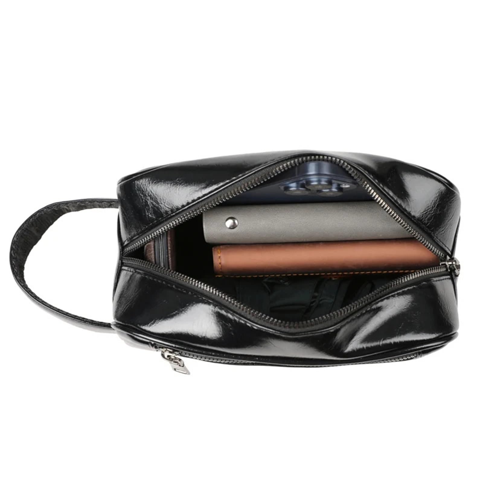 Pochette da uomo Borsa da uomo Borsa da polso in pelle cerata con cerniera lunga Portafoglio for telefono