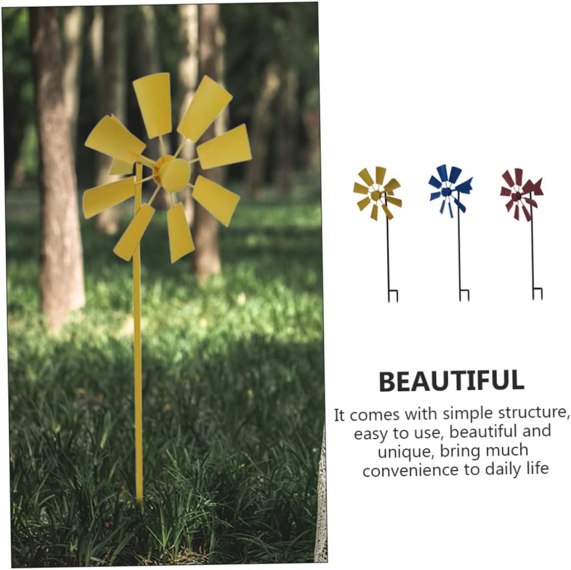 Mikikit 3pcs Outdoor Metal Windmill Decor Pinwheel Spinner for Garden Decor Lawn Ornament