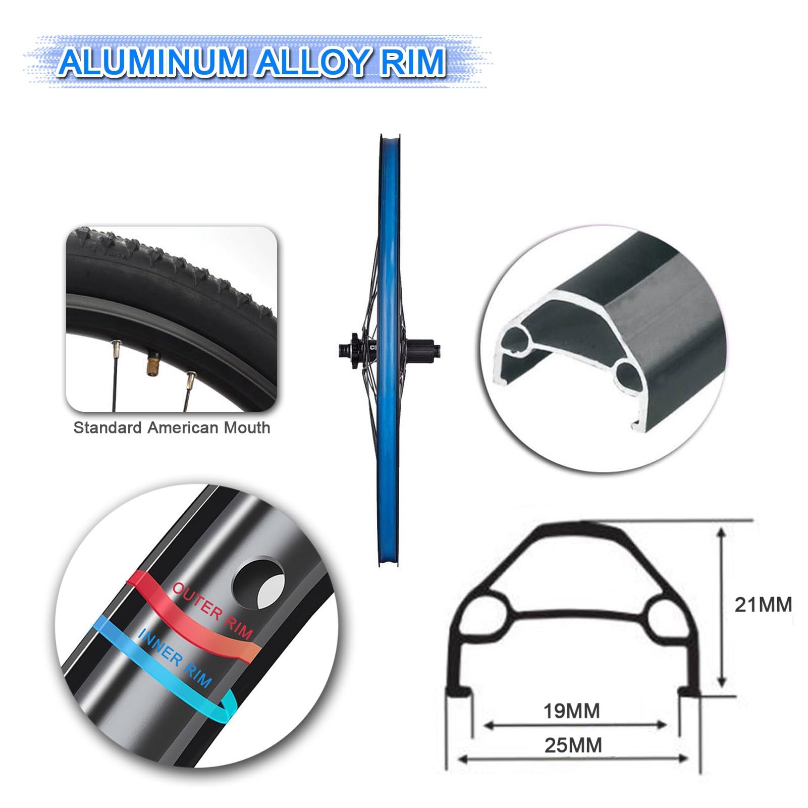 Ruedas para bicicleta de montaña con freno de disco, llantas de aleación de doble pared de 26/27,5/29 pulgadas, buje de 32 orificios, compatibles con 7-12 velocidades y neumáticos de 25-35 pulgadas,