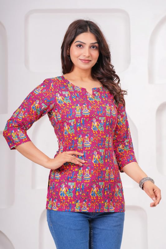 Image of SIROTA Rayon Short Top for Women | Tunic for Jeans | Western Short Kurti | Stylish Straight Ladies Kurta | Ethnic Kurta for Girls