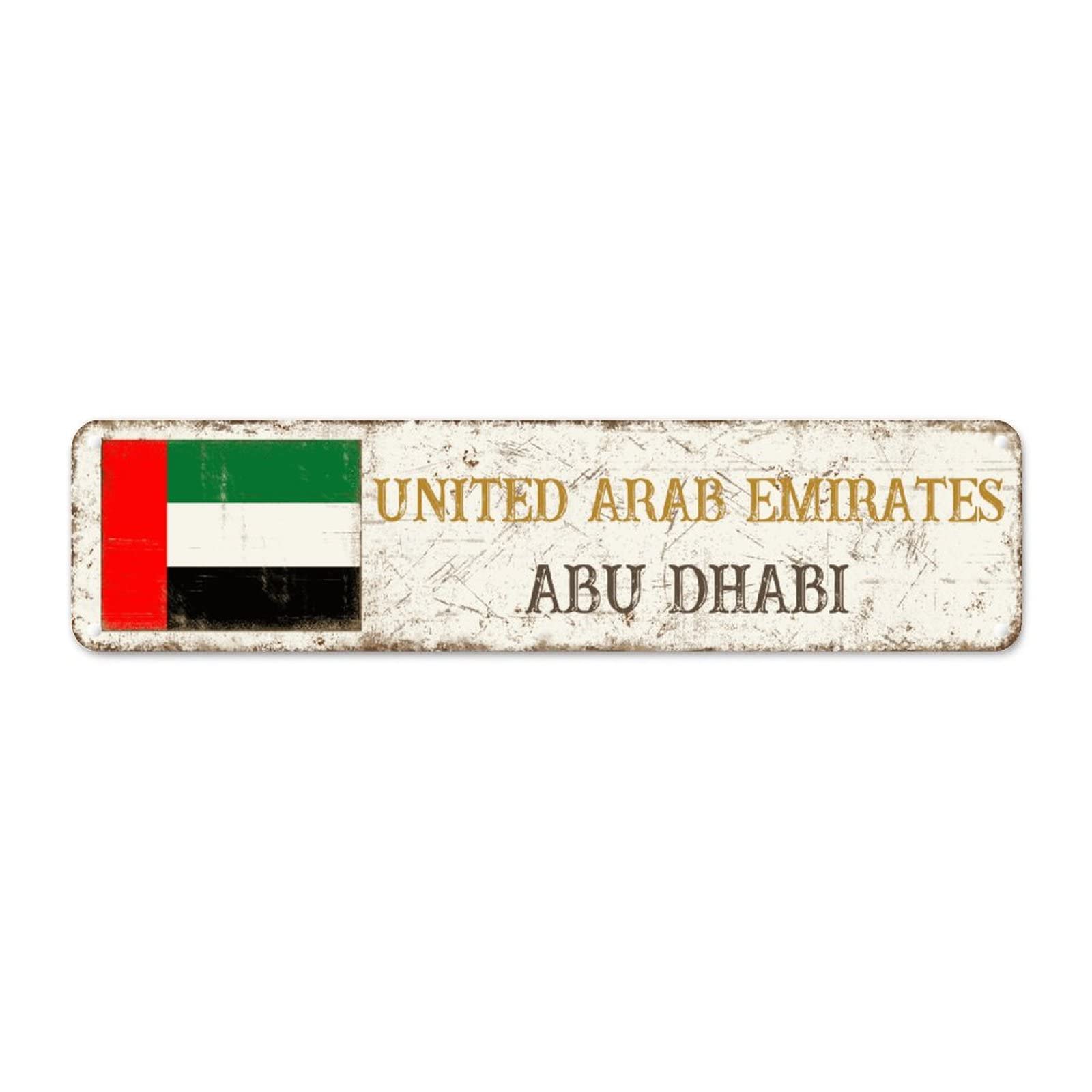United Arab Emirates Country Souvenir Metal Plaque Tin Sign City Souvenir Abu Dhabi Men Cave Signs National Flag United Arab Emirates Retro Street Hanging Sign Quality Aluminum Sign 12x3in