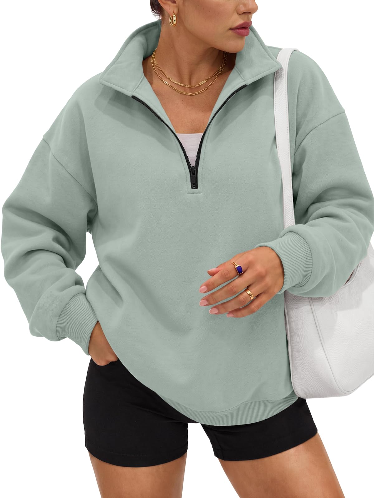 Trendy Queen Women's Oversized Sweatshirts Half Quarter Zip Fleece Sweaters
