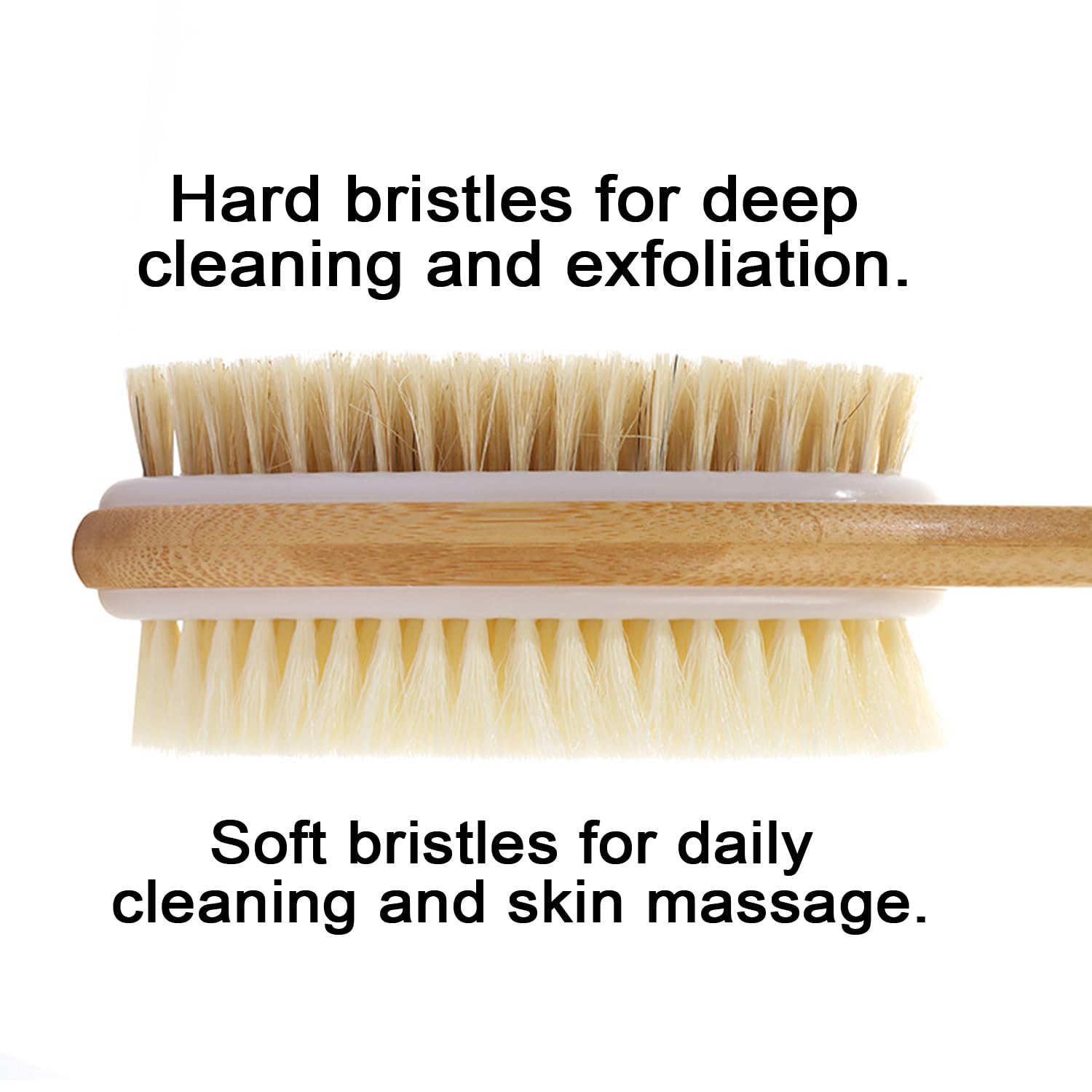 YUNYU Wet & Dry Brushing Body Brush Set, 2pcs Long Handle Back Scrubber & Round Head Dry Brush - Image 2