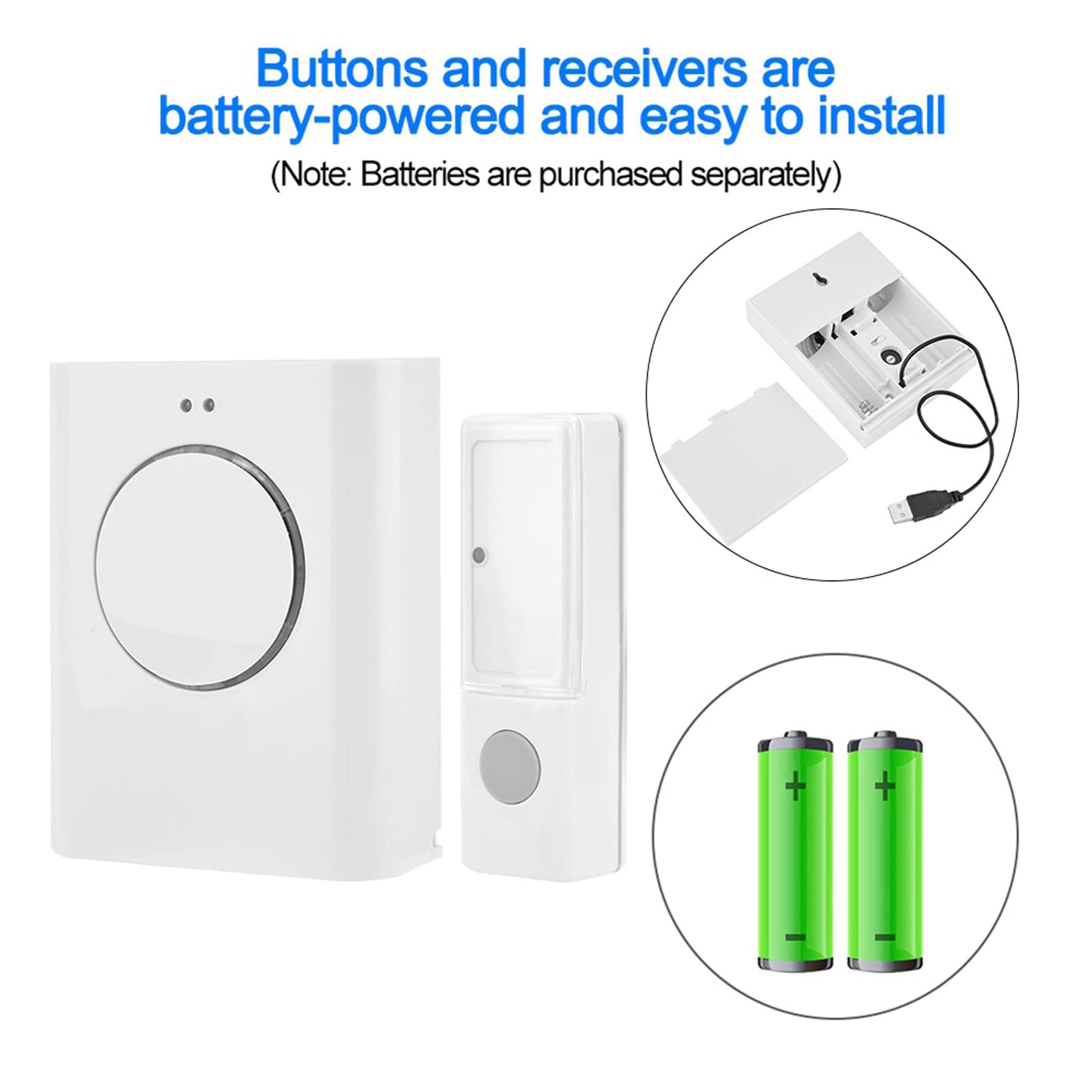 Sonnette sans Fil 200 mètres Télécommande Étanche Sonnette Domestique Téléchargement MP3 Anneau de Sonnette sans Fil (Blanc)