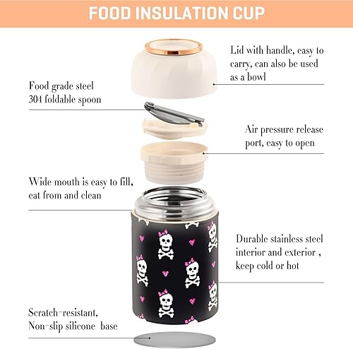 Miniatura 4 de Skulls Food Jar with Spoon Stainless Steel Vacuum Insulated Food Container 17 oz Thermos for Adults