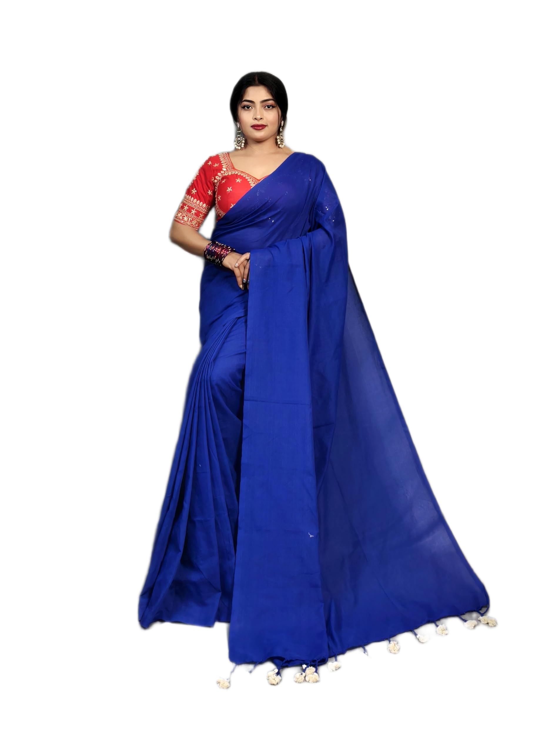 Blue Pure Cotton Saree - Plain Handloom Ethnic and Formal Style-image-20