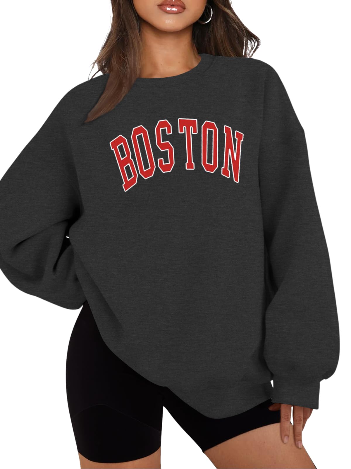TAKEYAL Sweatshirt Damen Oversized, Pullover Damen Weite Sweatshirts Briefe Drucken Langarmshirt Rundhals Sweatjacke Casual Oberteile Tops
