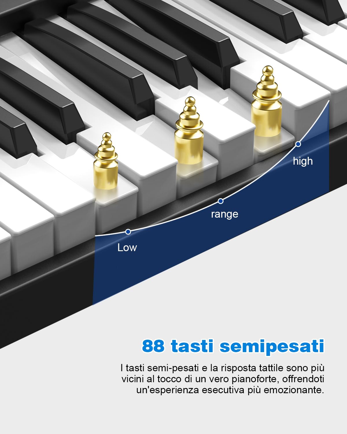Pianoforte digitale pieghevole a 88 tasti, tastiera semiponderata di dimensioni originali, Bluetooth MIDI, pianoforte elettrico portatile con pedale di sostegno, leggio e borsa per il trasporto