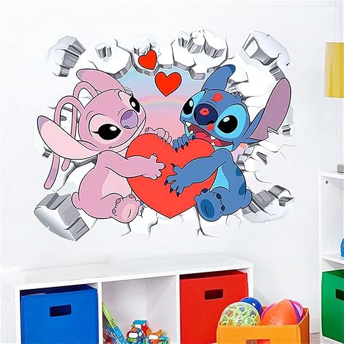 Miniatura 3 de XiaoNong - Calcomanías de pared de Lilo y Stitch para niños, diseño de dibujos animados, para decoración de pared de dormitorio, calcomanías de