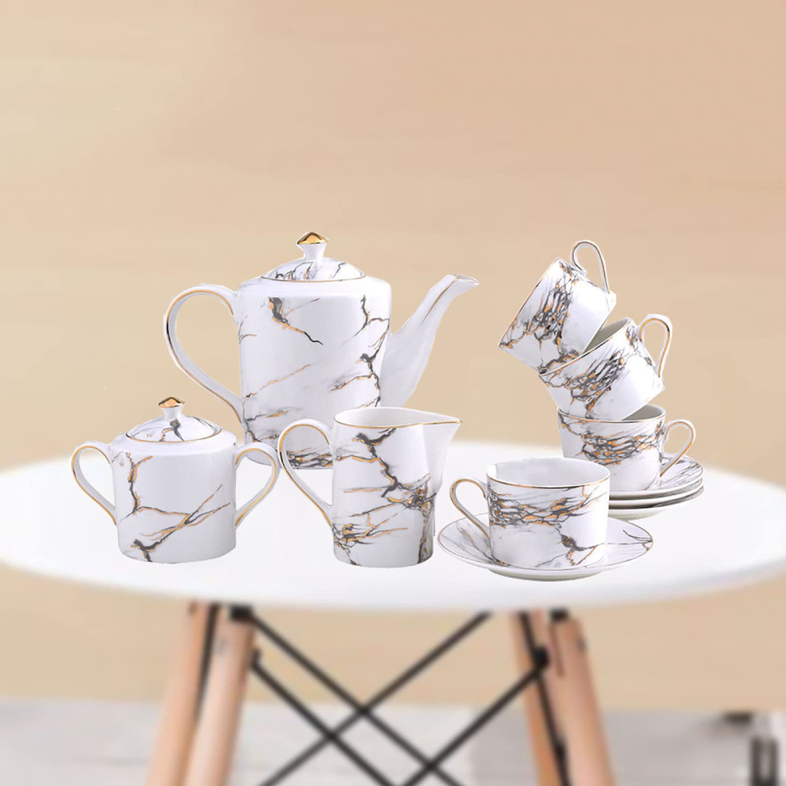 Zestaw do podwieczorku dla dorosłych ceramiczne filiżanki i spodki kawy herbaty z czajniczkiem cukiernica dzbanek na mleko piękny wygląd porcelanowy zestaw