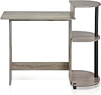 Vista 37 de Furinno - Escritorio compacto para computadora con estantes, Tablero de partículas, Marrón oscuro