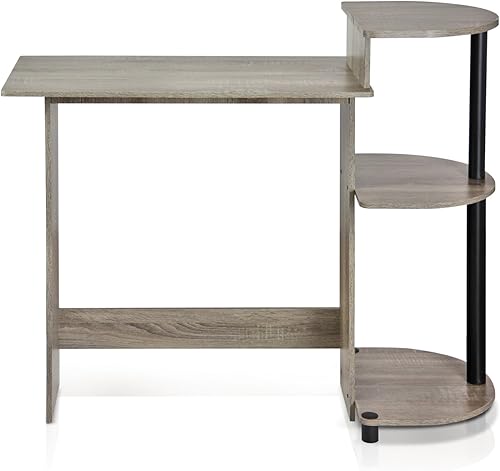 Miniatura 5 de Furinno - Escritorio compacto para computadora con estantes, Tablero de partículas, Roble francés gris/negro. Roble