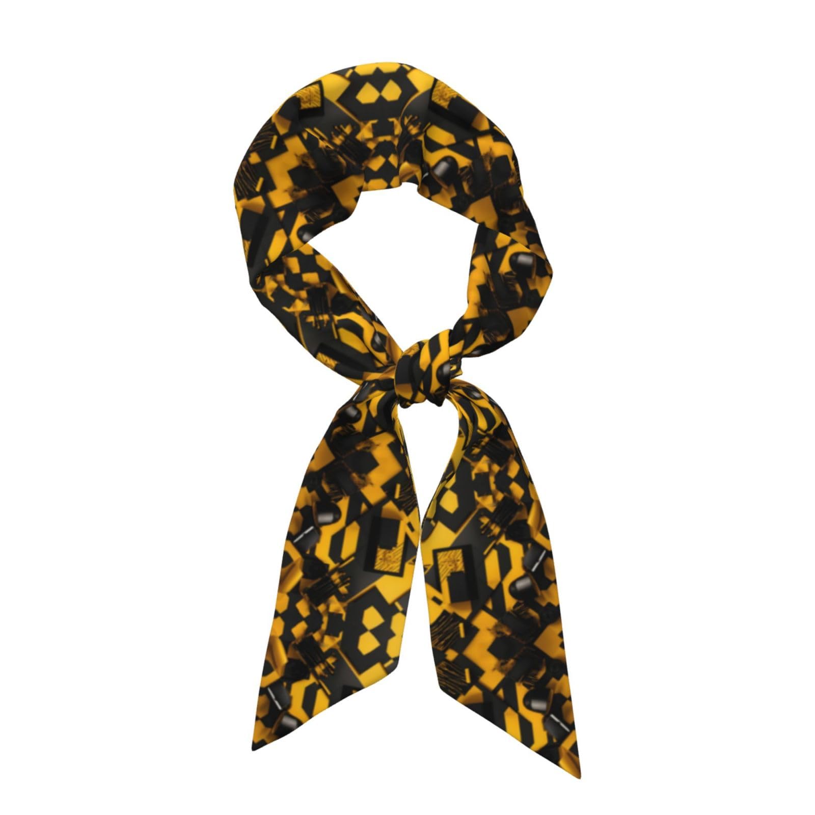 HJLUUFT Mustard Yellow and Black print Fashion Silk Like Scarves Scarf Silk Feeling Long Lightweight Scarf for Women, Black, One Size