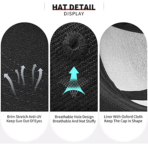Image of Snapback Hats for Men Flat Bill Black Mens Baseball Cap Brim Snap Back Adjustable