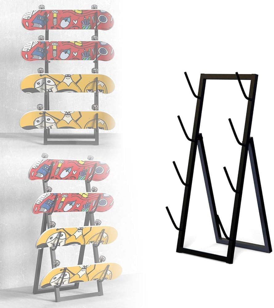 Skateboard Display Skateboard Stand, Snowboard Storage Rack, Space-saving, Longboard Skateboard Deck Storage Racks, Standing Skateboard Display Stand, Strong Load-bearing (Size:30x25x89cm,Color:Black)