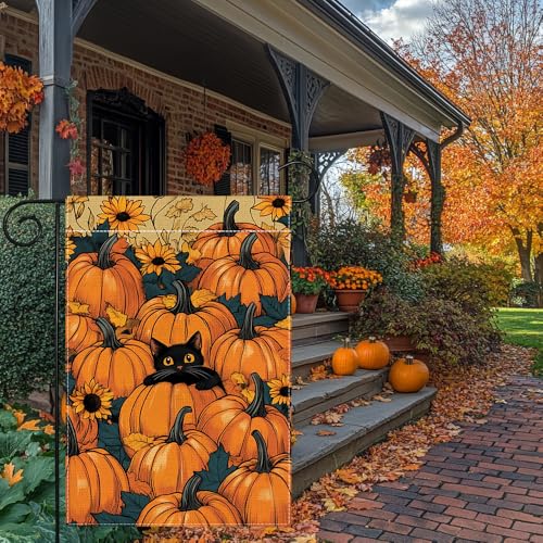 Drapeau de jardin chat d'automne pour décoration extérieure de maison