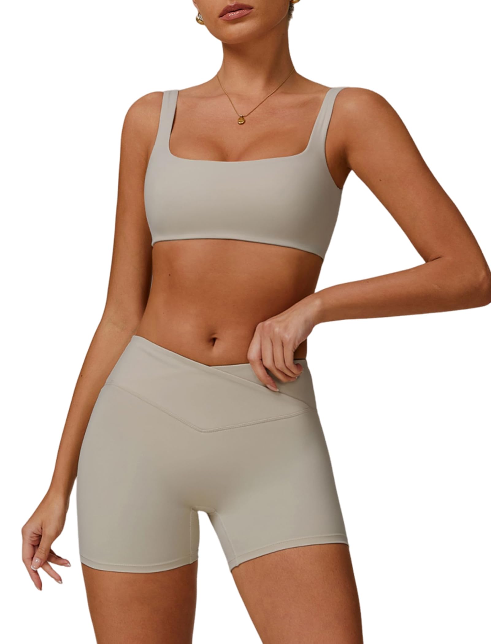 QBGJTD Two Piece Workout Sets for Women Square Neck Sports Bra and Scrunch Butt Lifting Shorts Gym Yoga Active Wear Outfits