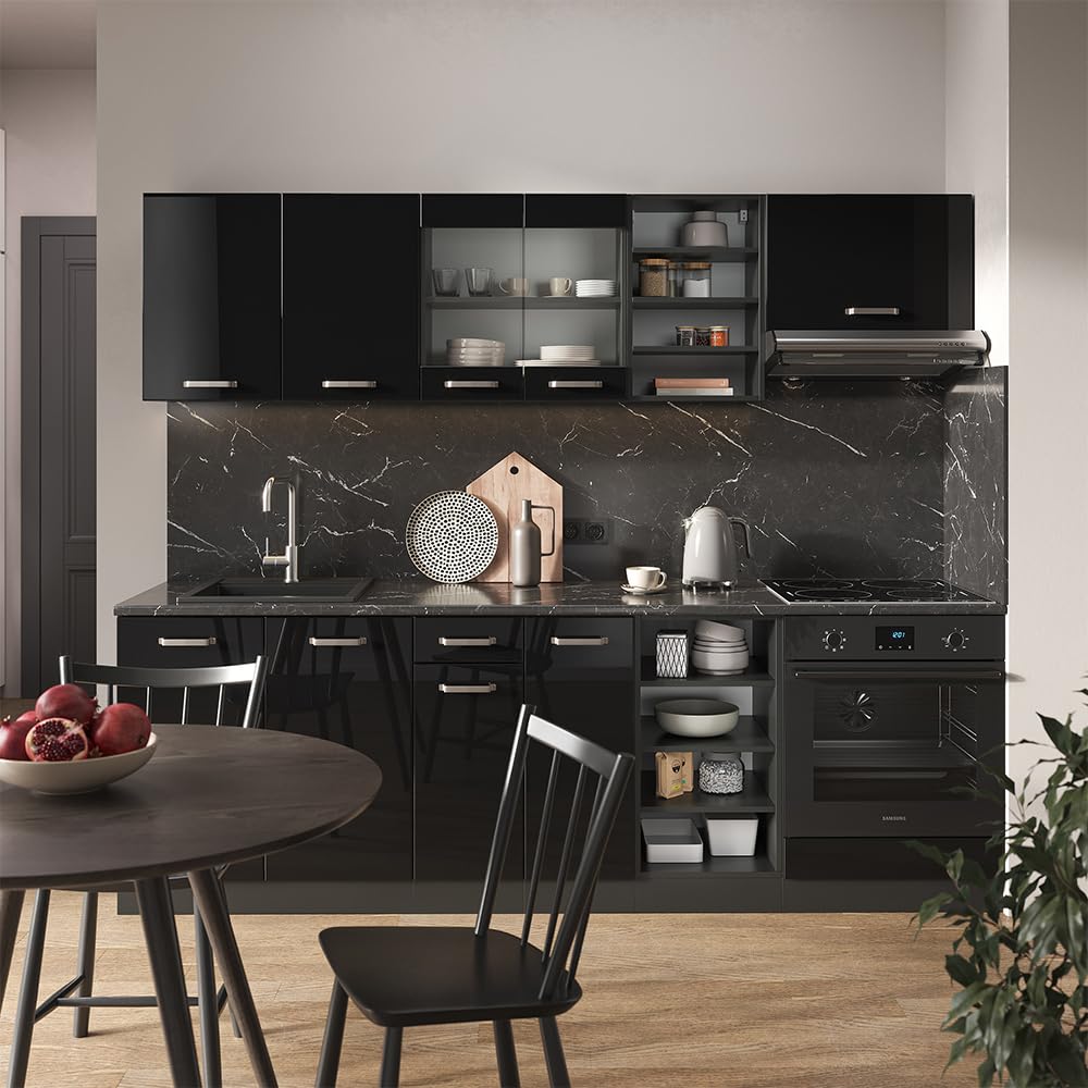 Cuisine Encastrable Vicco R-Line - Bloc 180 Cm Noir Brillant/anthracite - Sans Plan De Travail - 8