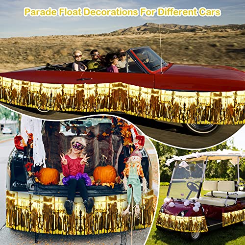 Image of 4 Pack Iridescent Float Fringe Curtains, Metallic Foil Fringe Garland Shiny Tassel Foil Float Parade Float Decorations for Trailer Car Graduation Homecoming Outdoor Indoor Party (Gold)