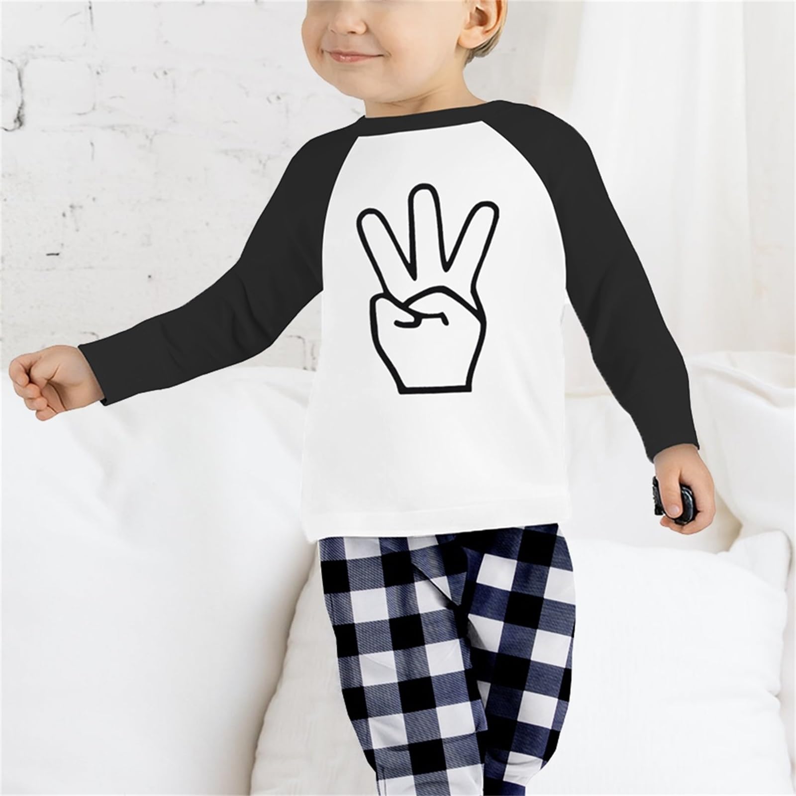 CM C&M WODRO Toddler Baby Boy Birthday Outfit 2nd 3rd 4th 5th Birthday T-Shirt Long Sleeve Plaid Pants Fall Winter Clothes (Black Plaid, 3T)