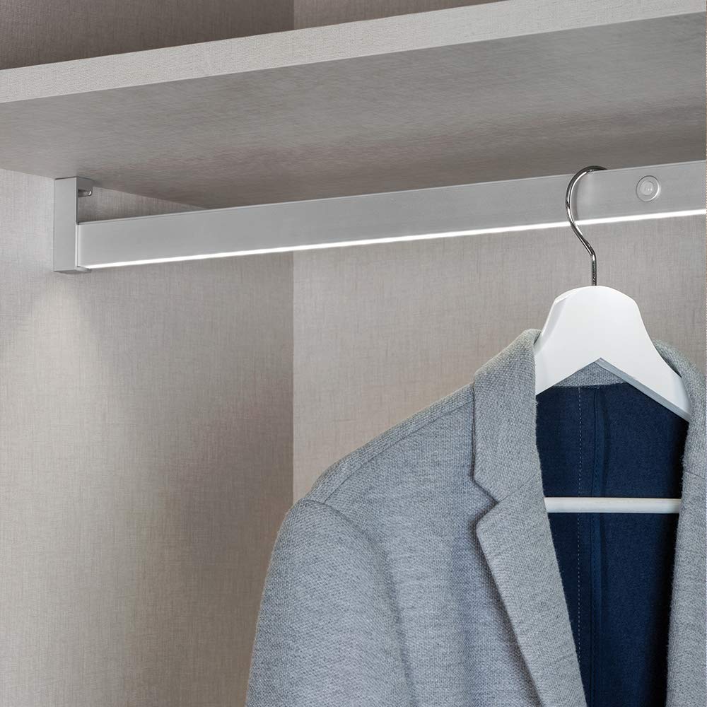 EMUCA - Iluminación para Armario o vestidor, Barra de Armario con luz LED 4W-12V DC y Detector de Movimiento, Aluminio anodizado Mate, L 708-858mm