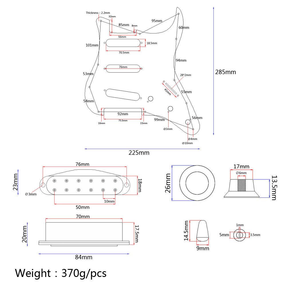 Alnicov 3-warstwowy, wstępnie okablowany Pickguard SSS, kremowy