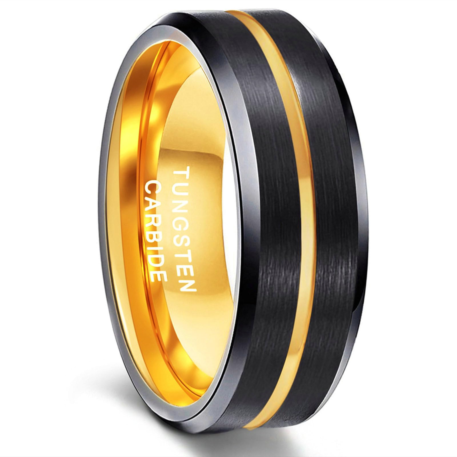 Beydodo Verlobungsring Hochzeitsring Herren Wolfram Gold Schwarz, Trauringe Männer Ring 6MM 8MM mit Rille Matt Bandring
