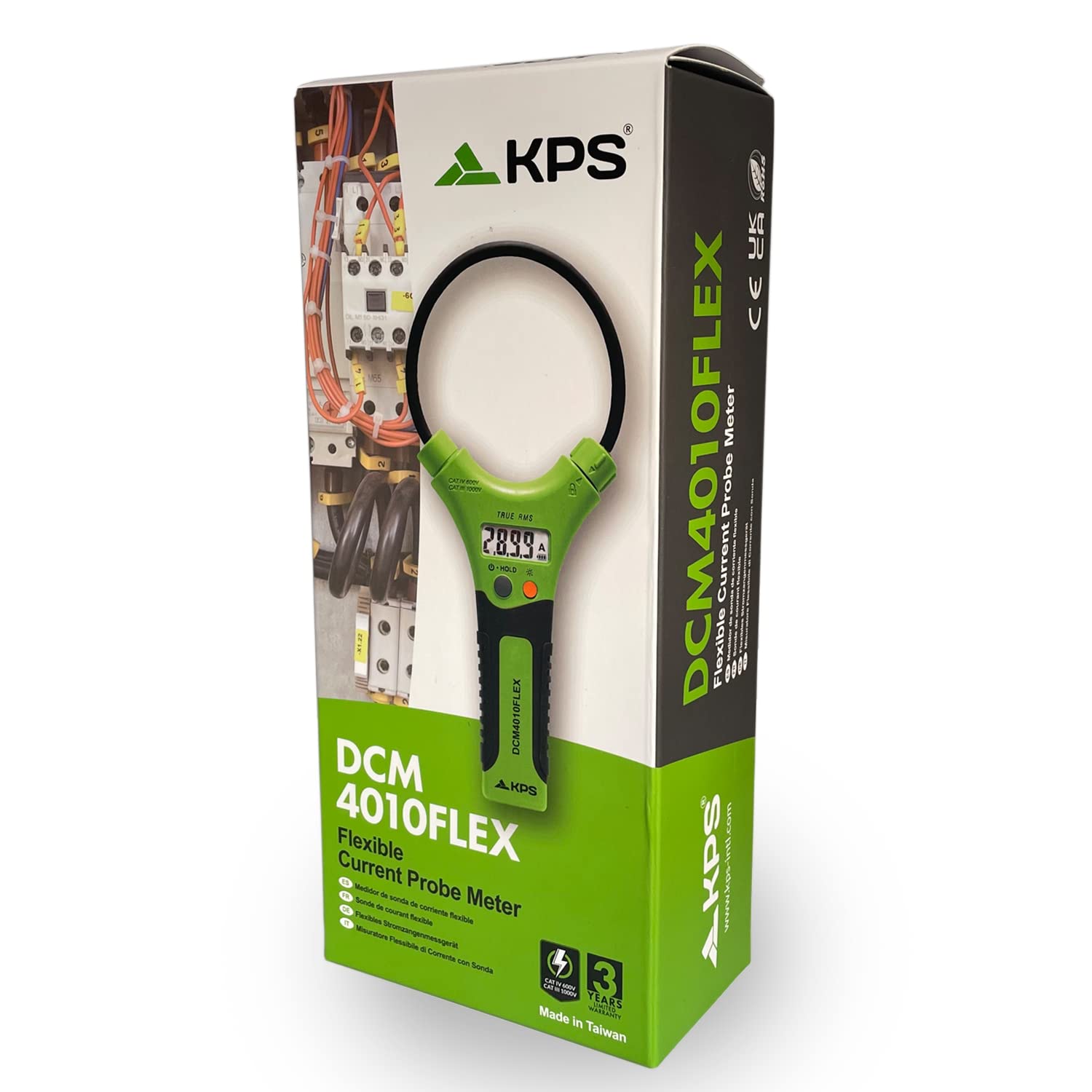 KPS-DCM4010FLEX Pinza Amperimetrica Flexible TRMS Corriente AC 30A/300A/3000A Bobina 25 cm. Pantalla Retroiluminada 3000 Cuentas Rango Auto CAT.IV