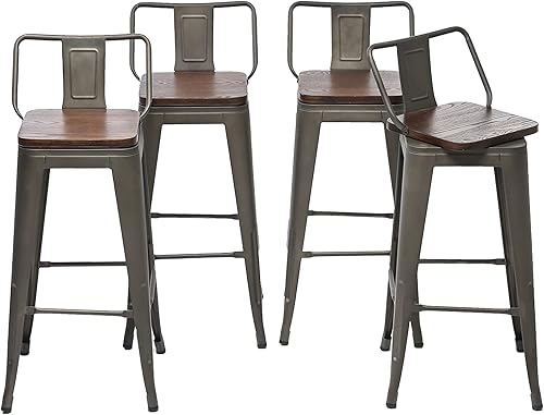 Miniatura 16 de Changjie Furniture Juego de 4 taburetes de bar giratorios de 24 pulgadas con respaldo, taburetes de bar industriales para isla de cocina (giratorios