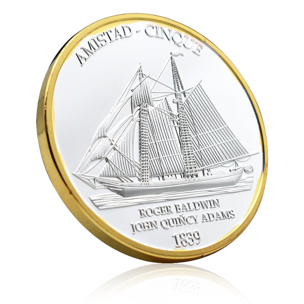1839 AMISTAD Cinque Sailing Challenge Coin Roger Baldwin Metalowy pamiątkowy medal kolekcja