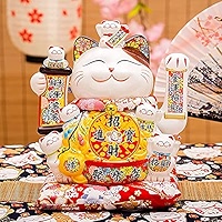 Maneki Neko Chat Porte-bonheur Doré 22 Cm – Céramique Freak Scene