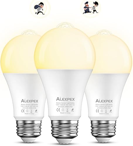 Miniatura 7 de Paquete de 3 bombillas LED con sensor de movimiento, 13 W, 1100 lm, luces de anochecer y amanecer, A19 E26 2700 K, iluminación LED para interiores