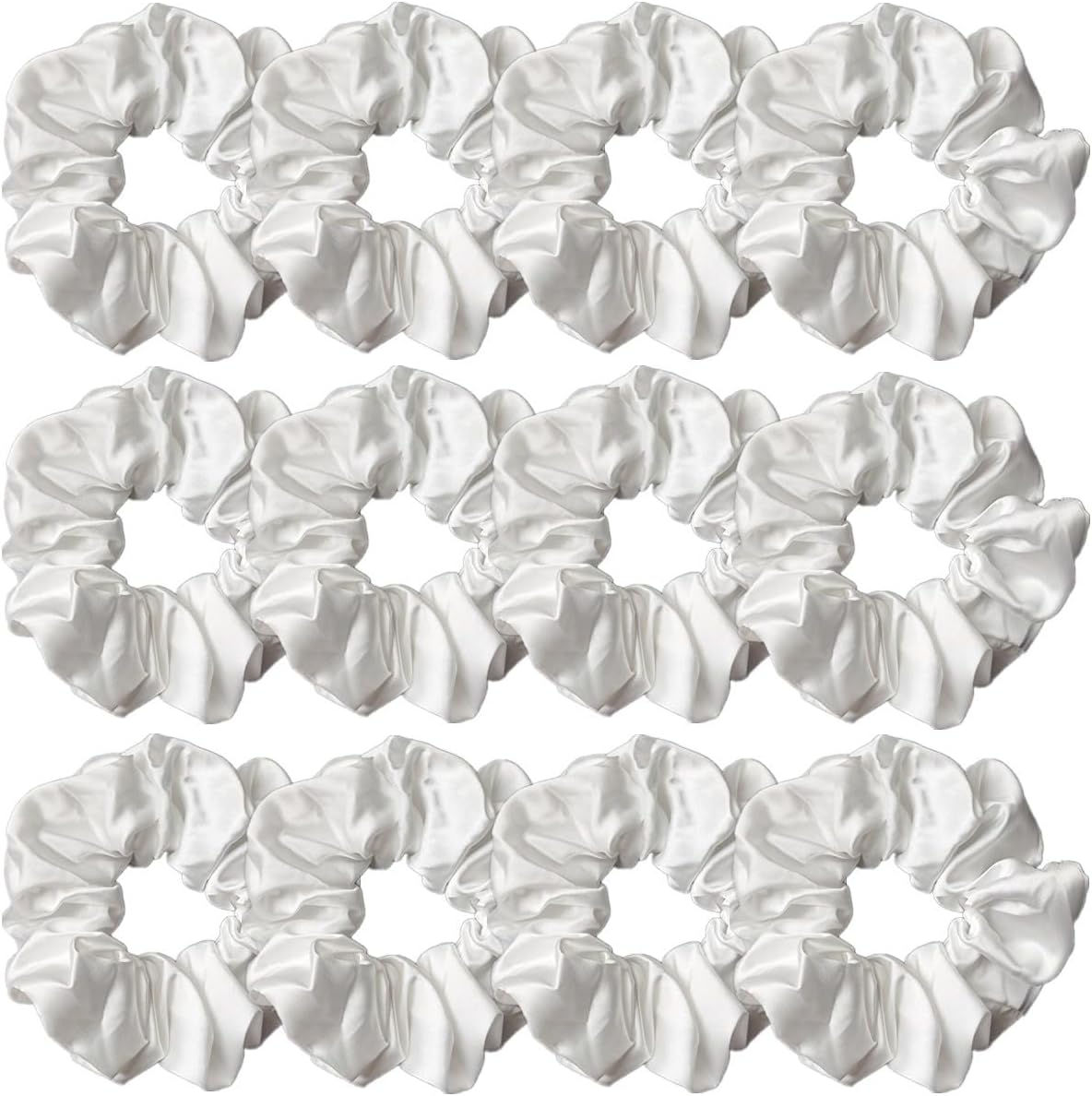12 Pcs Satin Silk Hair Scrunchies Soft Hair Ties Fashion Hair Bands Hair Bow Ropes Hair Elastic Ponytail Holders Hair Accessories for Women and Girls (Pure White)