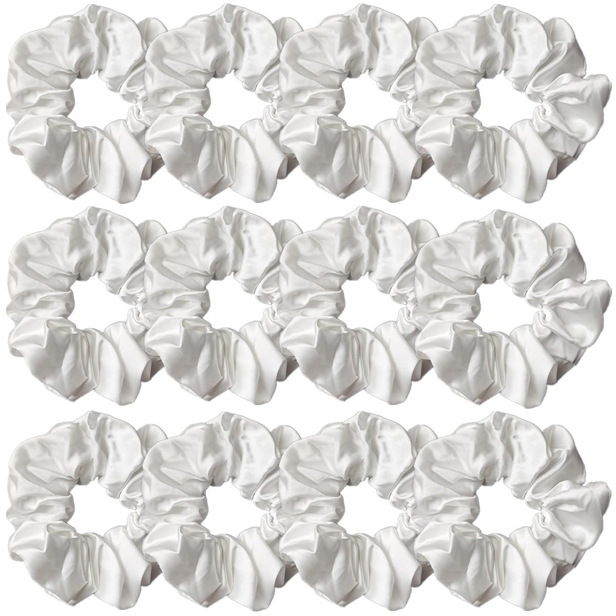 Sufermoe12 Pcs Satin Silk Hair Scrunchies Soft Hair Ties Fashion Hair Bands Hair Bow Ropes Hair Elastic Ponytail Holders Hair Accessories for Women and Girls (4.3 Inch, Pure White)
