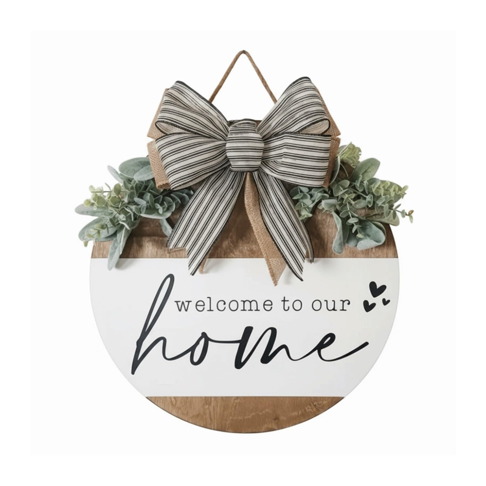 Front Door Wreath Welcome Sign 2D Flat Welcome Sign Wooden Bow Knot Door Wreath Flower Round Shape Wall Art Porch Decor(Color3)
