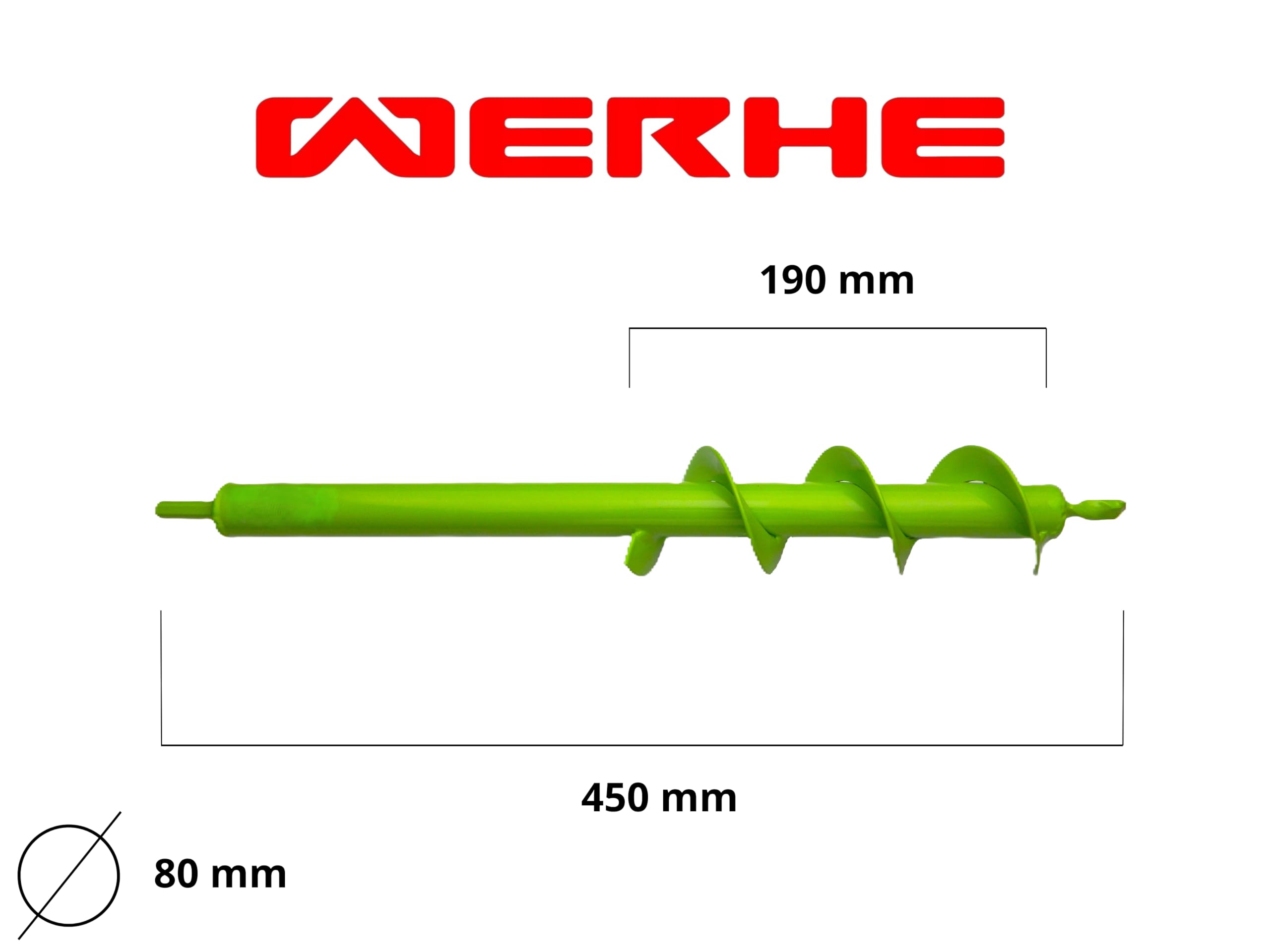 WERHE Punta da terra 80 mm Ø, lunga 450 mm per trapano e avvitatore a batteria – trivella da giardino per piantare senza sforzo fiori, arbusti e scavare fori per pali di recinzione