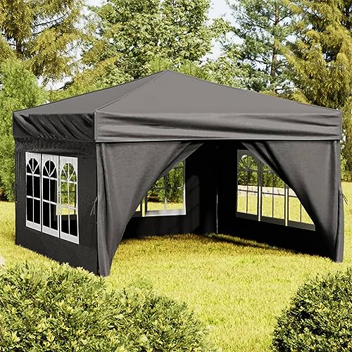 Gecheer Tente de Réception Pliable avec Parois Anthracite 3x3 m Tonnelle de Jardin, Gazebo Pavillon Extérieur Belvédère pour Camping, Fête, Marriage, BBQ, Terrasse, Plage Type A