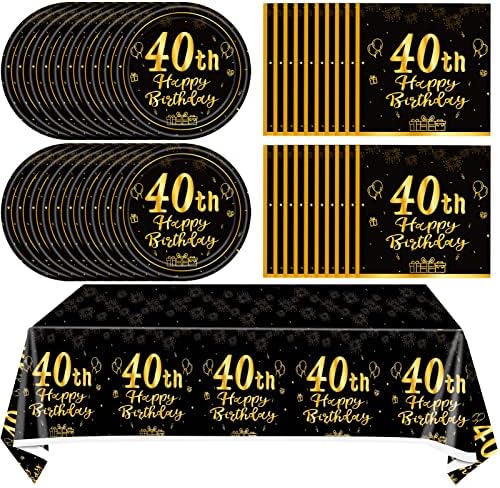 96-Pc 40th Birthday Plates & Napkins Set – Black Gold Theme, Serves 24, Party Tableware Supplies - View #12